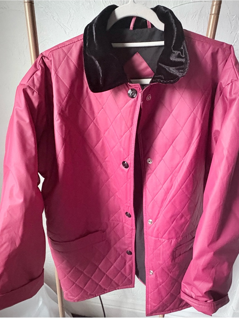Totes All Weather Quilted Jacket Small Red Pink Velvet Collar Snap Front Coat